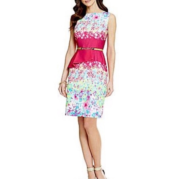 Antonio Melani Peplum Vibrant Watercolors Dress Size 2 - Picture 3 of 6